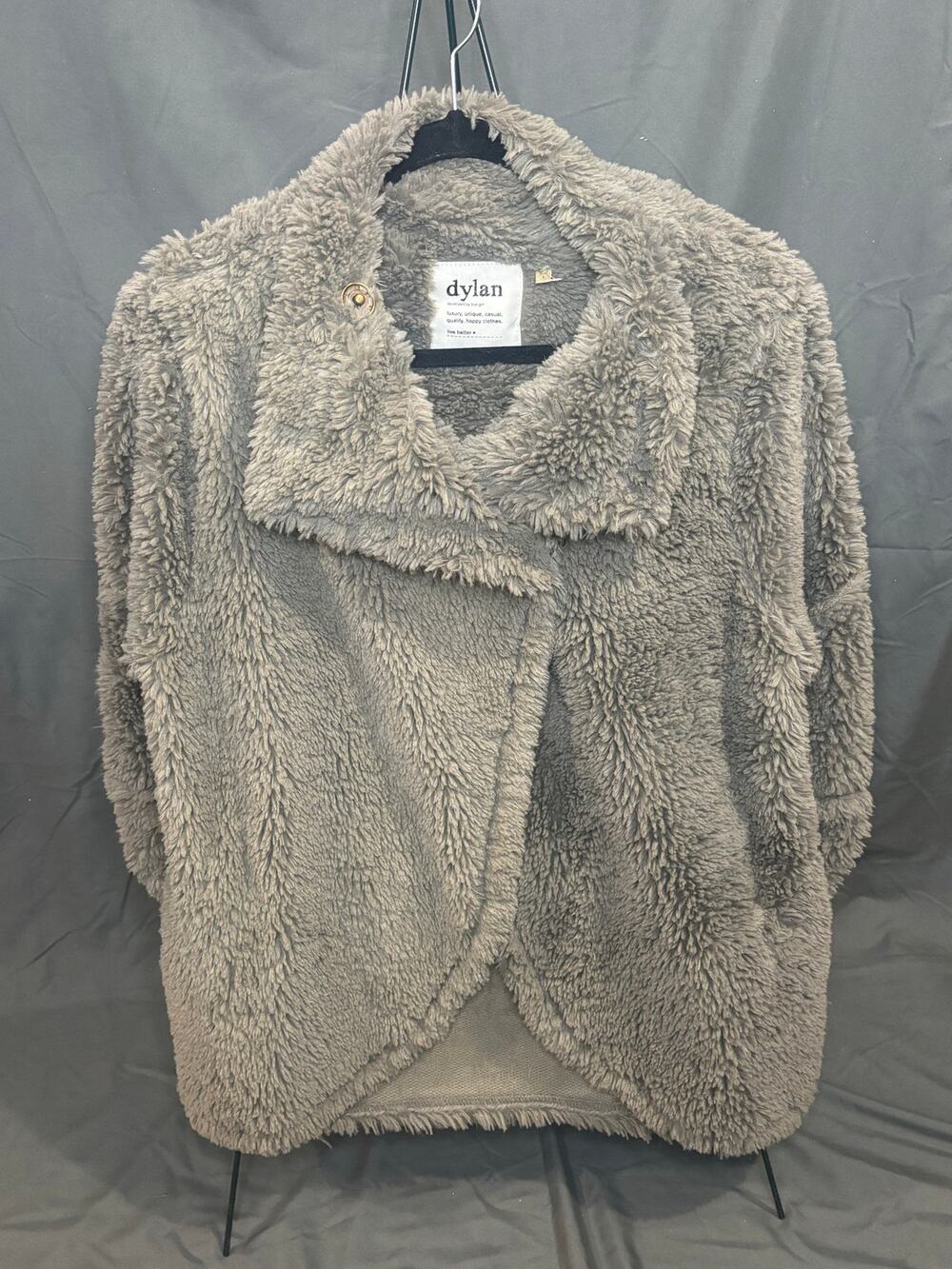 Dylan by True Grit Faux Fur Teddy Coat Gray Plush Shaggy Open Front Women’s L
